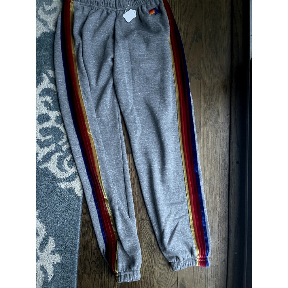 Aviator Nation 5 Stripe Drawstring Sweatpants in GRAY Women's Size Small. NWT